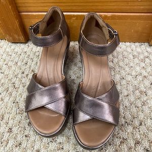 Clarks pewter wedge sandals